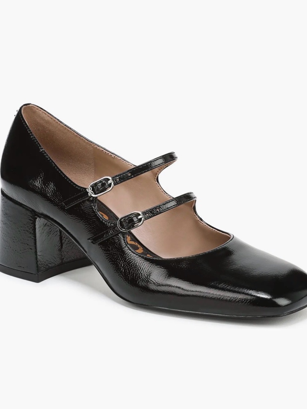 Sam Edelman Black Patent Double-Strap Mary Jane Block Heel 6.5